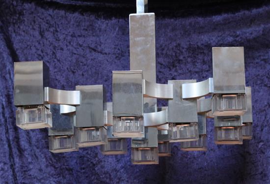 Gaetano Sciolari. A 1960 / 70s plated aluminium cubic ceiling light, approx. 3ft 2in. drop